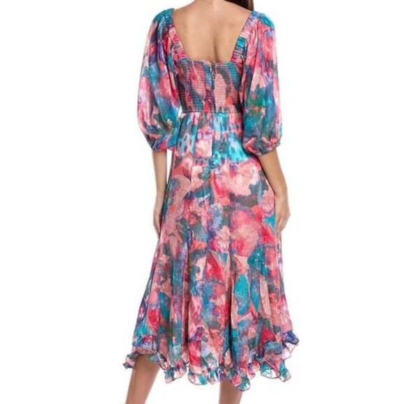 Hutch Women's Gardenia Midi Dress in Peach Abstract Floral Burnout, NWT, XS-M - Picture 3 of 4